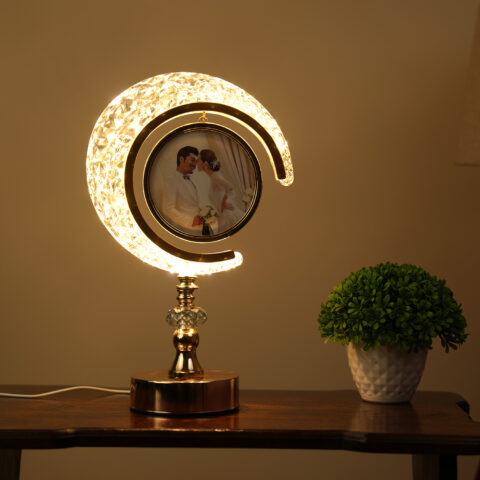 Crystal Moon LED Photo Frame Lamp - Customizable Touch Panel, 3 Color Modes, USB/Battery Powered