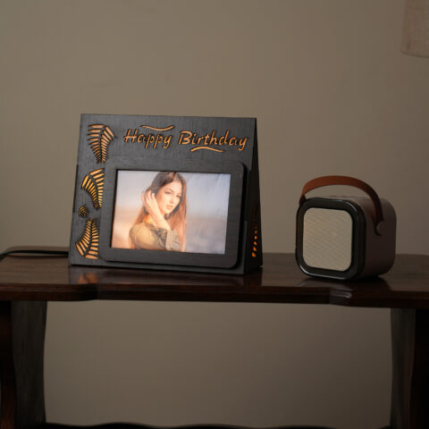 Happy Birthday Triangle Tabletop Lamp – Customizable MDF Wooden Photo Frame with LED Light & Acrylic Print