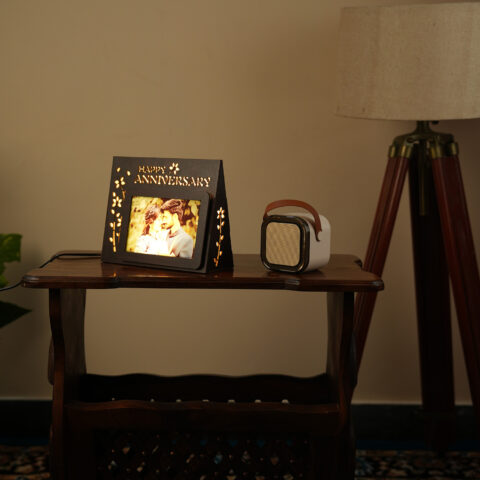 Happy Anniversary Triangle Tabletop Lamp – Customizable MDF Wooden Photo Frame with LED Light & Acrylic Print